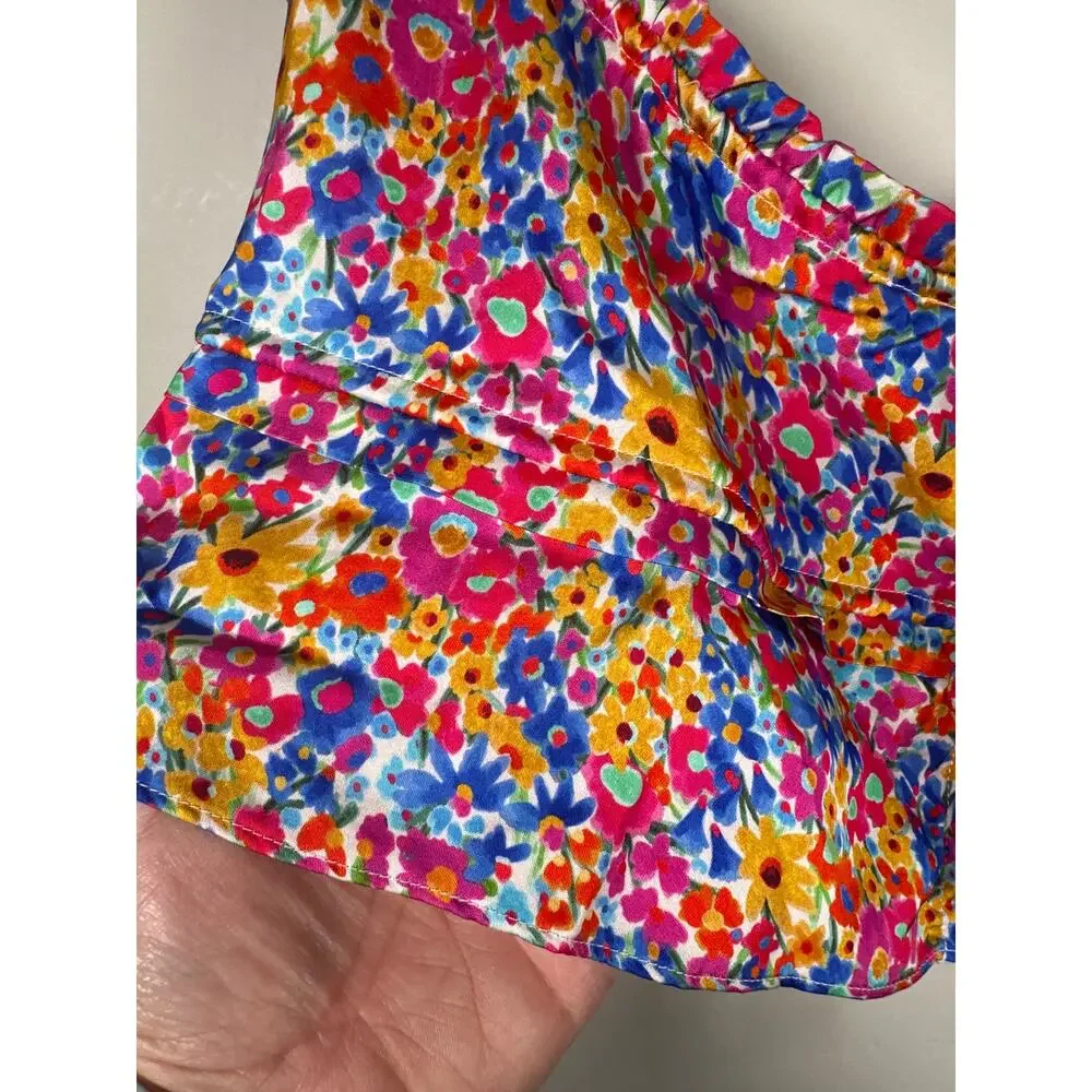 For Love & Lemons Sasha Floral Cropped Top In Blue Multi Size L Tie Front Flirty - Picture 4 of 10